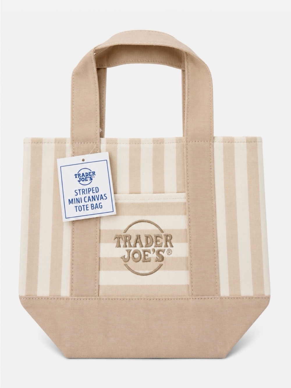Trader Joe's Beige Striped Mini Canvas Tote Bag